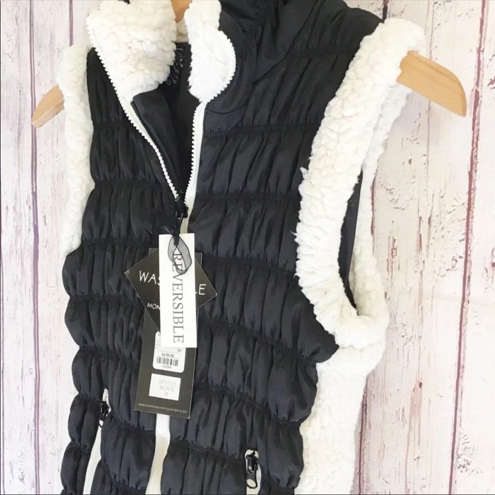 NWT Montana Co Full Zip Black Reversible Sherpa Trimmed Vest Sz M - Picture 2 of 12